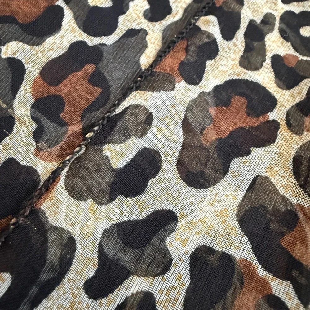 Leopard Print Sheer Scarf Gold Metallic Thread Lightweight Rectangular‎ Wrap USA